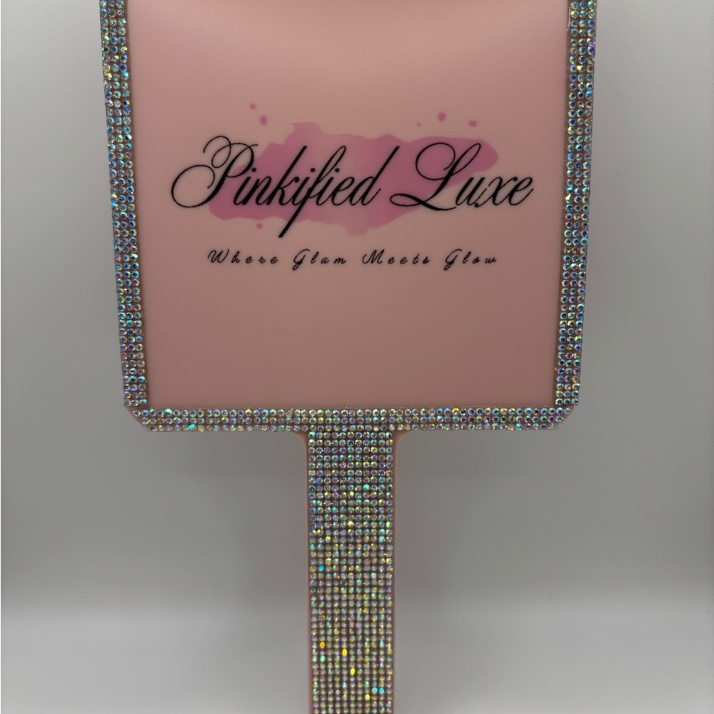 Pink Hand Mirror with Rhinestone Handle